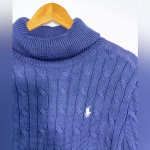 Ralph Lauren Sport Women’s Large Sweater Navy Blue Turtleneck Cable Knit Long